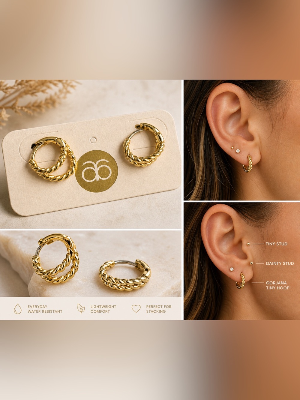 Gorjana Gold Twisted Mini Hoop Earrings Dainty Huggie Style NIB